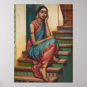 Poster Une Indienne engagée dans les pensées   Mur