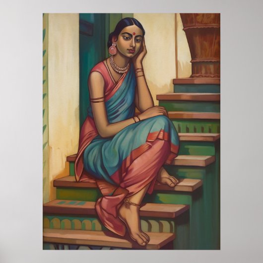 Poster Une Indienne engagée dans les pensées | Mur (Devant)