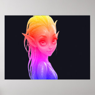 Poster Une jolie fille extraterrestre rose sur un mur