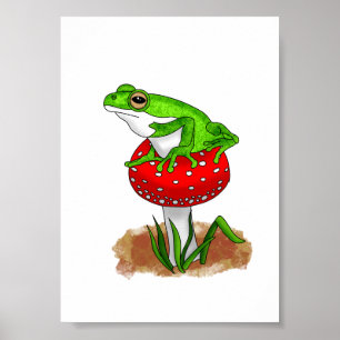 Poster Une jolie grenouille tirée à la main sur un champi