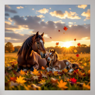 Poster Une jument et son poulain en Automne