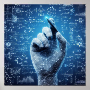 Poster Une main humanoïde superposée sur une feuille de d