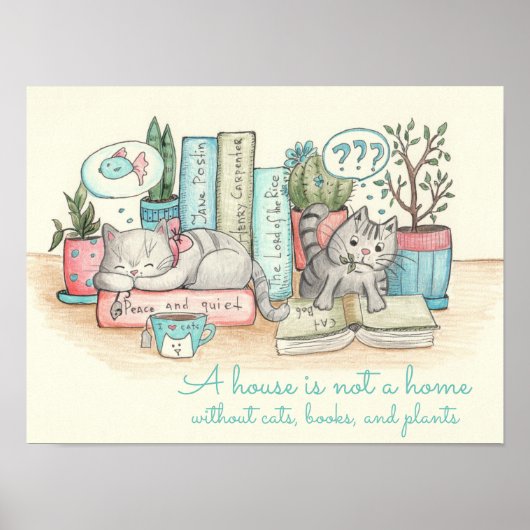 Poster Une maison n'est pas une maison sans chats, livres (Devant)