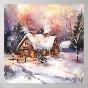 Poster Une maisonnette confortable en hiver