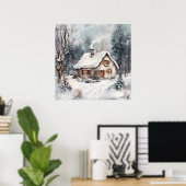 Poster Une maisonnette cosy en hiver (Bureau à domicile)