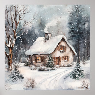 Poster Une maisonnette cosy en hiver