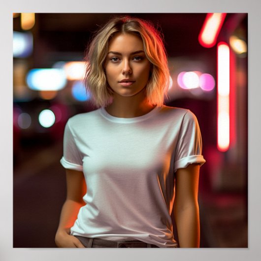 Poster Une mannequin blonde portant un tshirt Gildan (Devant)