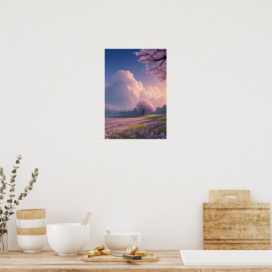 Poster Une mer de fleurs roses (Cuisine)