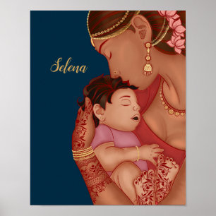 Poster Une mère indienne tient son bébé en hennée