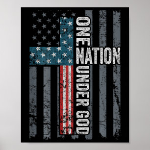 Poster Une nation sous Dieu - Drapeau chrétien croix Usa