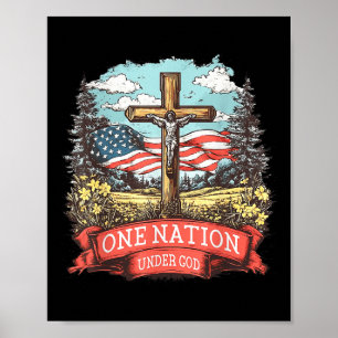 Poster Une nation sous la croix de Dieu Jésus Drapeau amé