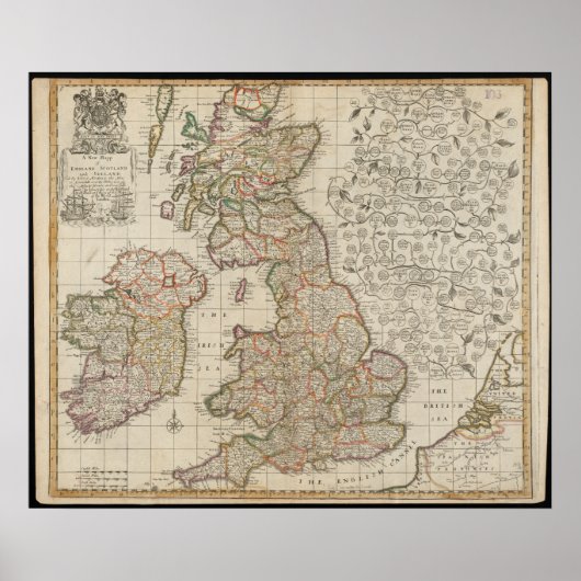 Poster Une nouvelle carte de l'Angleterre, de l'Écosse et (Devant)