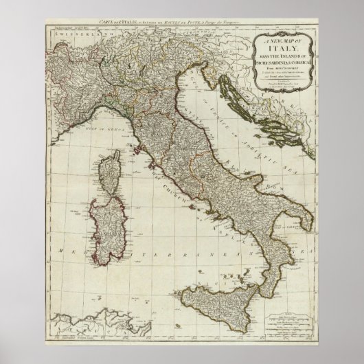 Poster Une nouvelle carte de l'Italie avec les îles de Si (Devant)