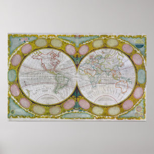 Poster Une nouvelle et correcte carte du monde, 1770-97