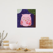 Poster Une nuit d'été de Chouette rose dans l'arbre Poste (Cuisine)