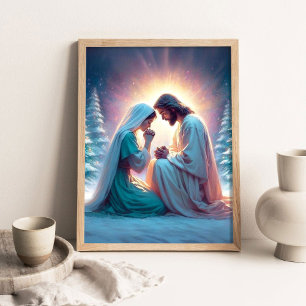 Poster Une Nuit Silencieuse, Noël Art Chrétien, Jésus et