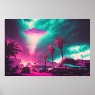 Poster Une oeuvre Vaporwave de rencontre extraterrestre