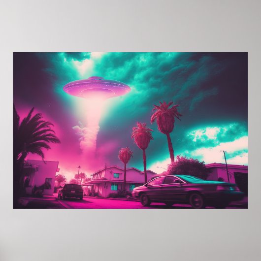Poster Une oeuvre Vaporwave de rencontre extraterrestre (Devant)
