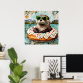 Poster Une Otter en vacances dans une beigne flottante (Bureau à domicile)