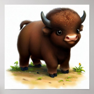 Poster Une peinture à l'aquarelle 3D d'un bison d'Amériqu