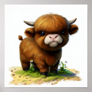 Poster Une peinture aquarelle 3D de bovins des Highlands