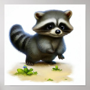 Poster Une peinture numérique d'un jeune mignon Racoon