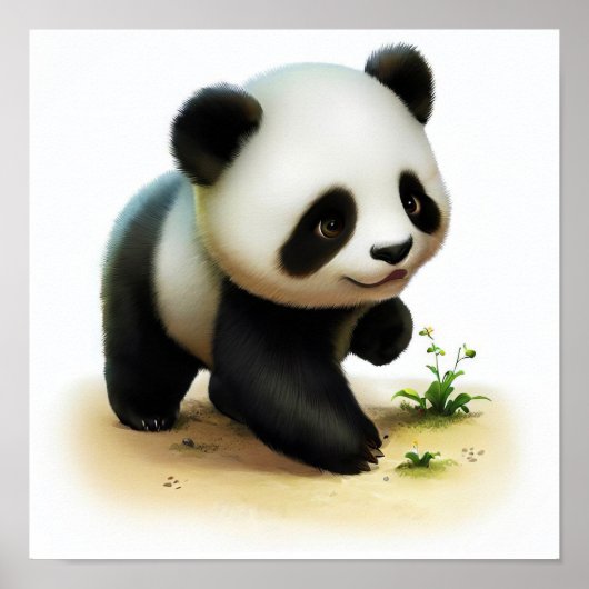 Poster Une peinture numérique d'un jeune panda mignon (Devant)