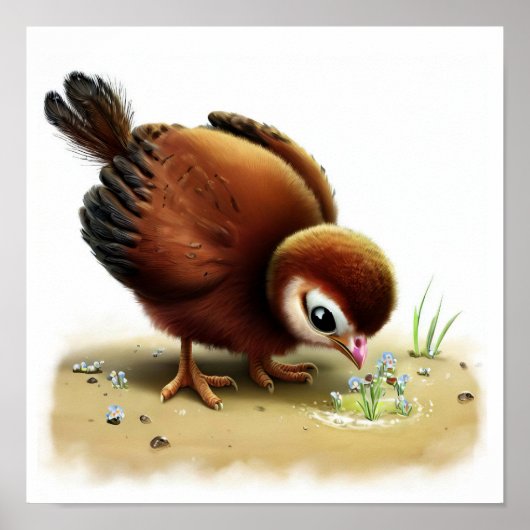 Poster Une peinture numérique d'un jeune Paon indien mign (Devant)