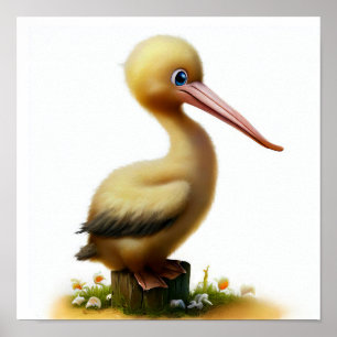 Poster Une peinture numérique d'un jeune pélican mignon