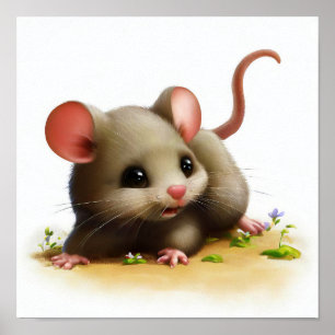 Poster Une peinture numérique d'un jeune rat mignon