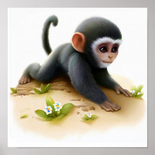 Poster Une peinture numérique d'un jeune singe Vervet mig (Devant)