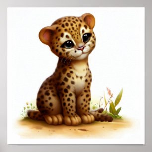 Poster Une peinture numérique d'un joli jeune Ocelot
