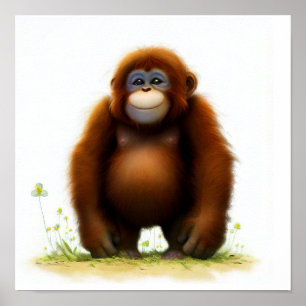 Poster Une peinture numérique d'un joli Orangutan