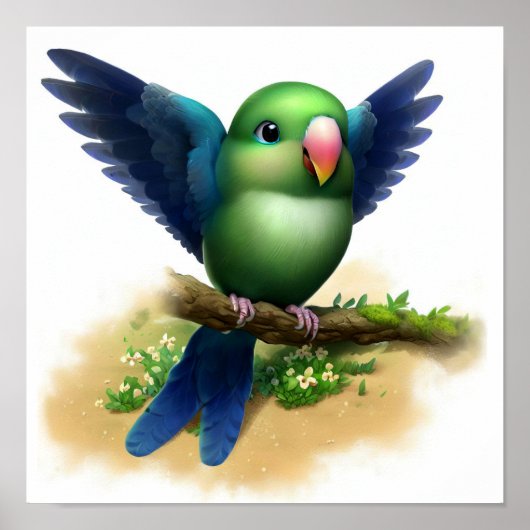 Poster Une peinture numérique d'un joli perroquet à ailes (Devant)