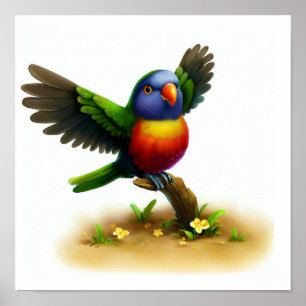 Poster Une peinture numérique d'un mignon Lorikeet orné