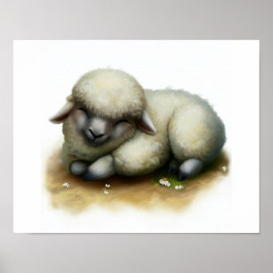 Poster Une peinture numérique d'un mignon mouton de Karak
