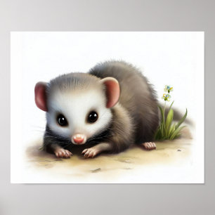 Poster Une peinture numérique d'un Opossum nord-américain