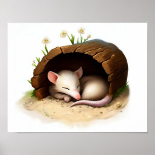 Poster Une peinture numérique d'un Opossum nord-américain