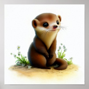 Poster Une peinture numérique d'une jeune mignonne Weasel