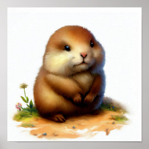 Poster Une peinture numérique d'une jolie jeune Marmotte