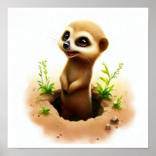 Poster Une peinture numérique d'une jolie Meerkat