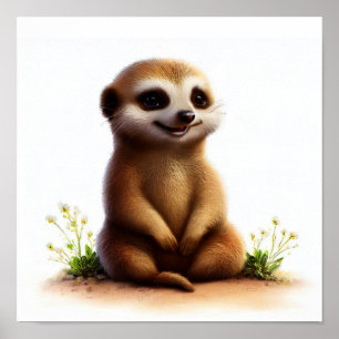 Poster Une peinture numérique d'une jolie Meerkat