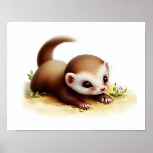 Poster Une peinture numérique d'une petite belette charma