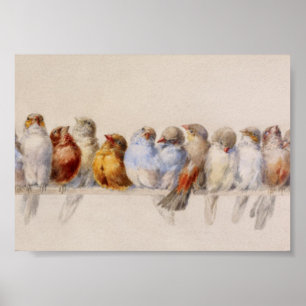 Poster Une perche d'oiseaux Hector Giacomelli 1880