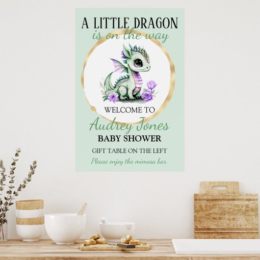 Poster Une petite dragonne arrive Baby Shower (Cuisine)