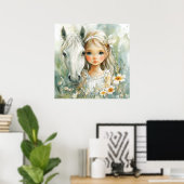 Poster Une petite fille avec un cheval (Bureau à domicile)