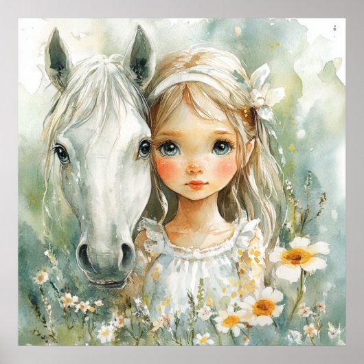 Poster Une petite fille avec un cheval (Devant)