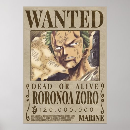 Poster Une pièce Zoro 2e recherchée (Devant)
