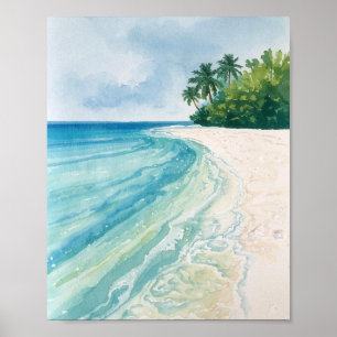 Poster Une plage tropicale sereine à l'aquarelle