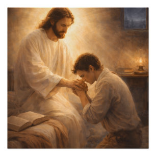 Poster Une prière à genoux avec Jésus